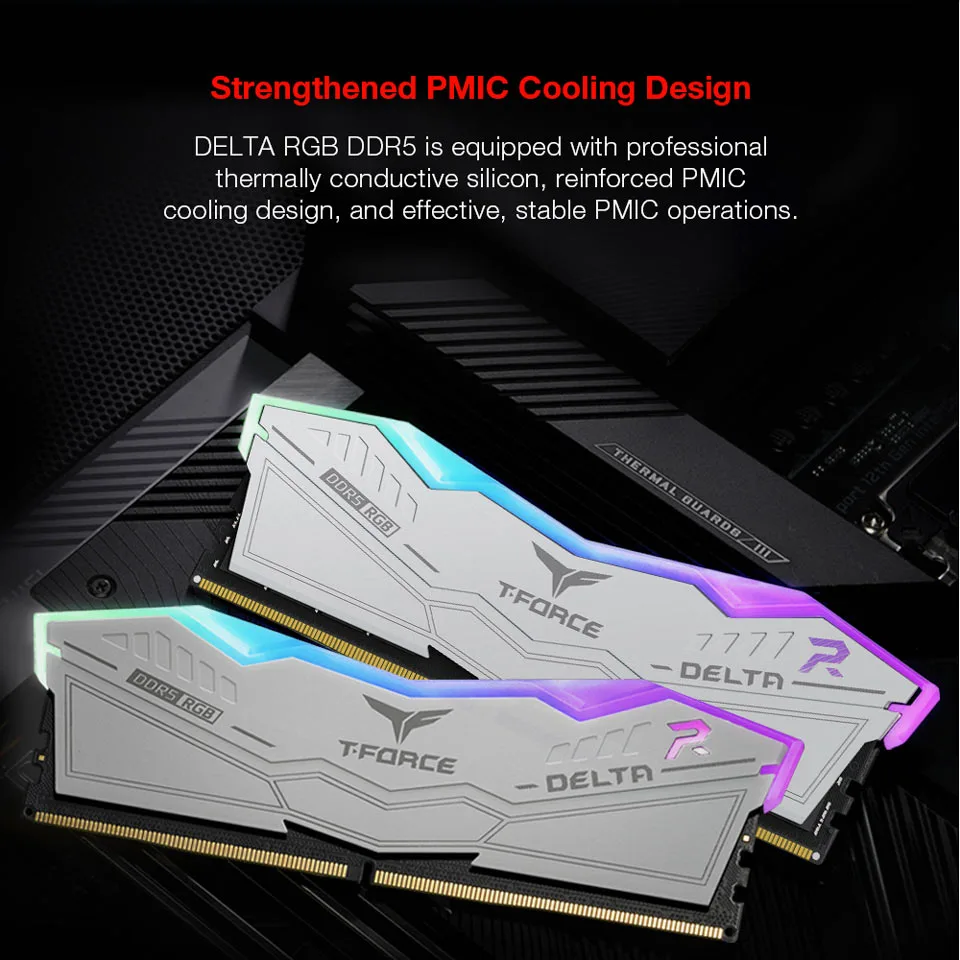 RAM Team Group T-Force DELTA 16G DUAL Gaming PC RGB D5-6000 CL38 سفید - تصویر گالری 3