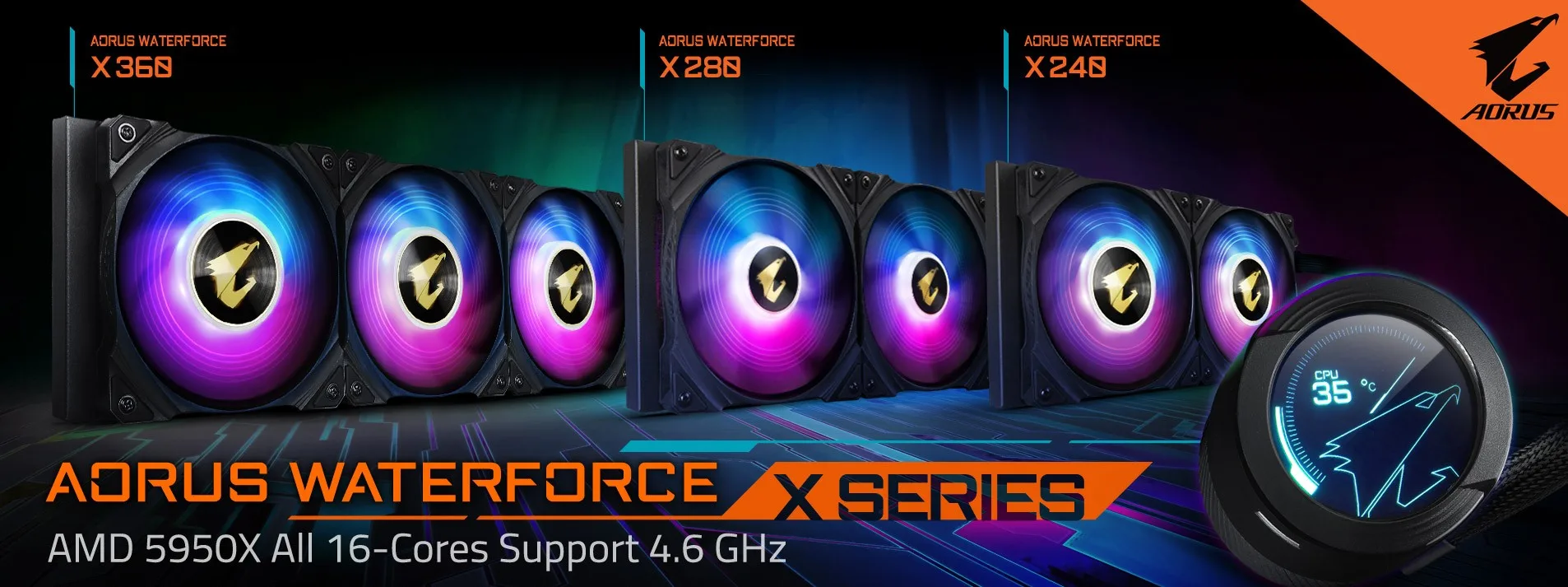 LIQUID FAN CPU GIGABYTE AORUS WATERFORCE X II 360  BLACK - تصویر گالری 1