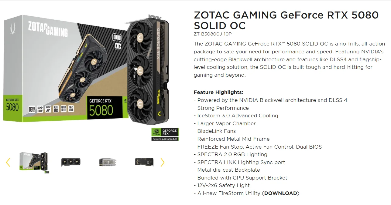 کارت گرافیک ZOTAC GAMING GeForce RTX 5080 SOLID OC 16GB - تصویر گالری 2