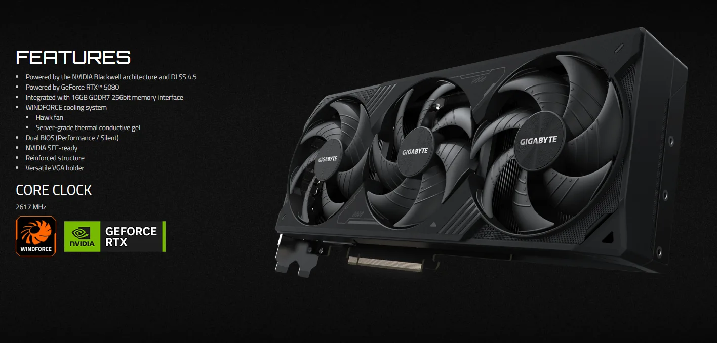 کارت گرافیک GIGABYTE GeForce RTX 5080 WINDFORCE SFF 16G - تصویر گالری 2