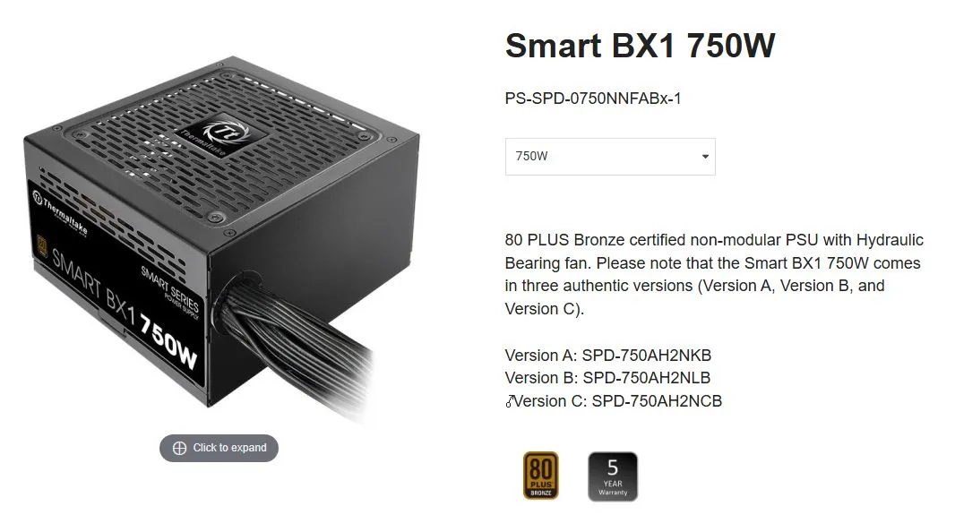 POWER THERMALTAKE SMART BX1 750W 80PLUS Bronze FIX - تصویر گالری 1