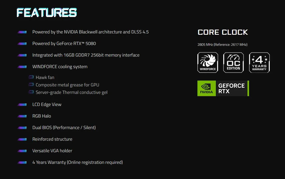 VGA GIGABYTE RTX 5080 AORUS MASTER ICE 16G GDDR7 - تصویر گالری 2