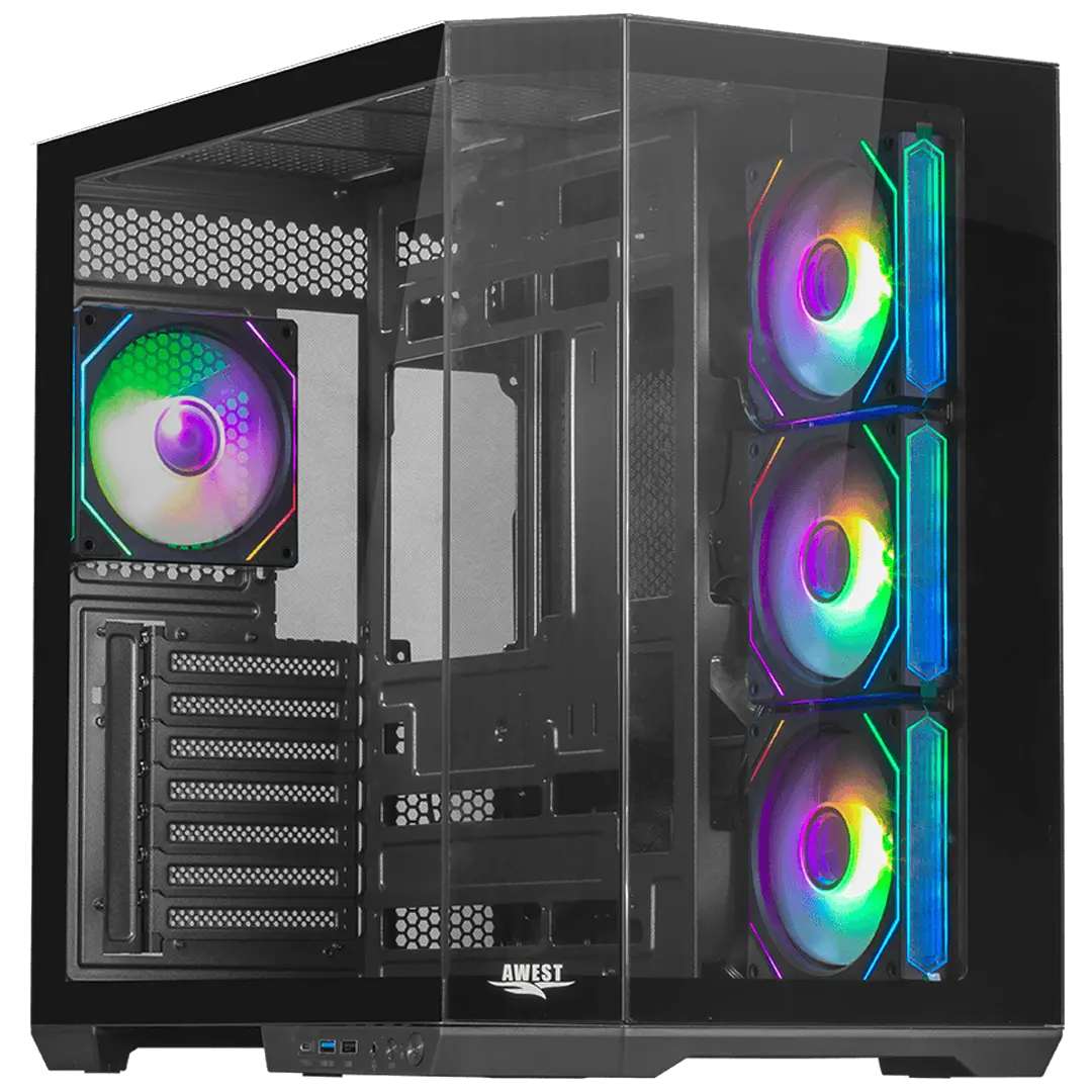 کیس گیمینگ آکواریومی اوست مدل AQ-14 MB PLUS مشکی با پنل شیشه‌ای