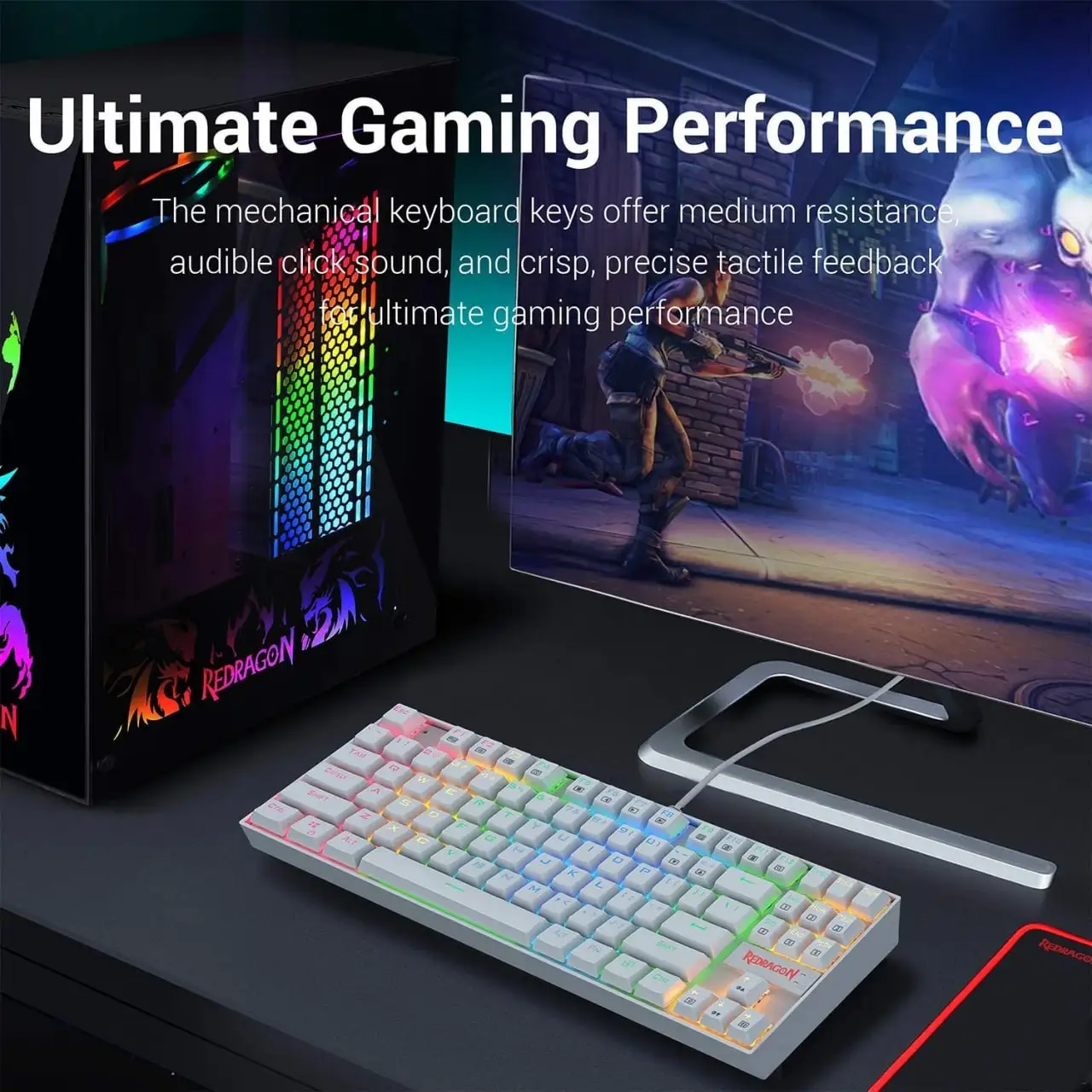 کیبورد مکانیکال باسیم ردراگون مدل Kumara K552 RGB با بدنه سفید